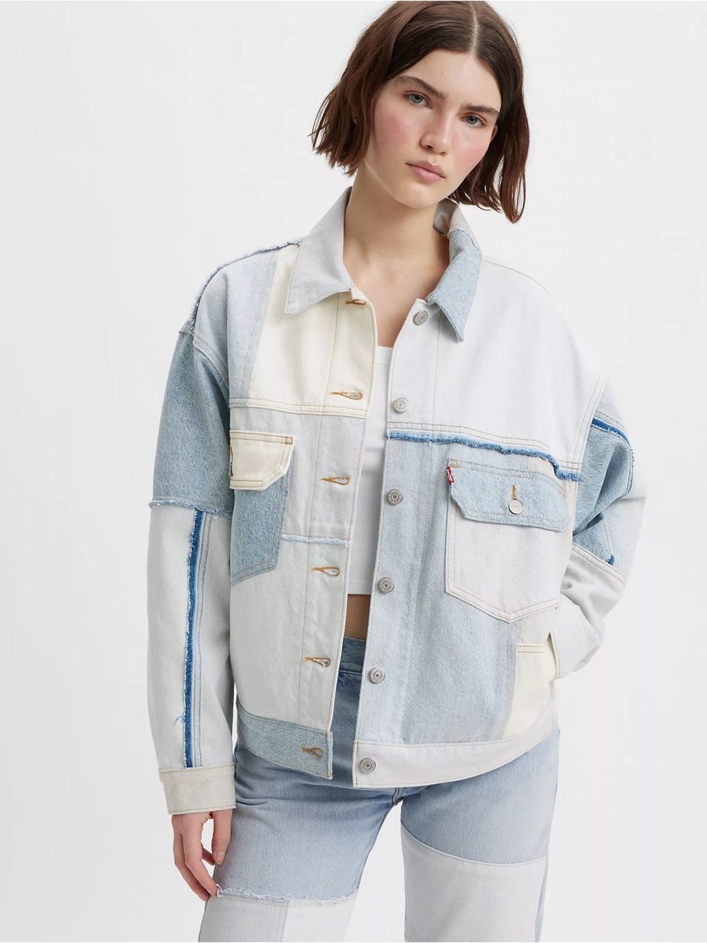 Levi's Patchwork Light Blue and White Denim Jacket